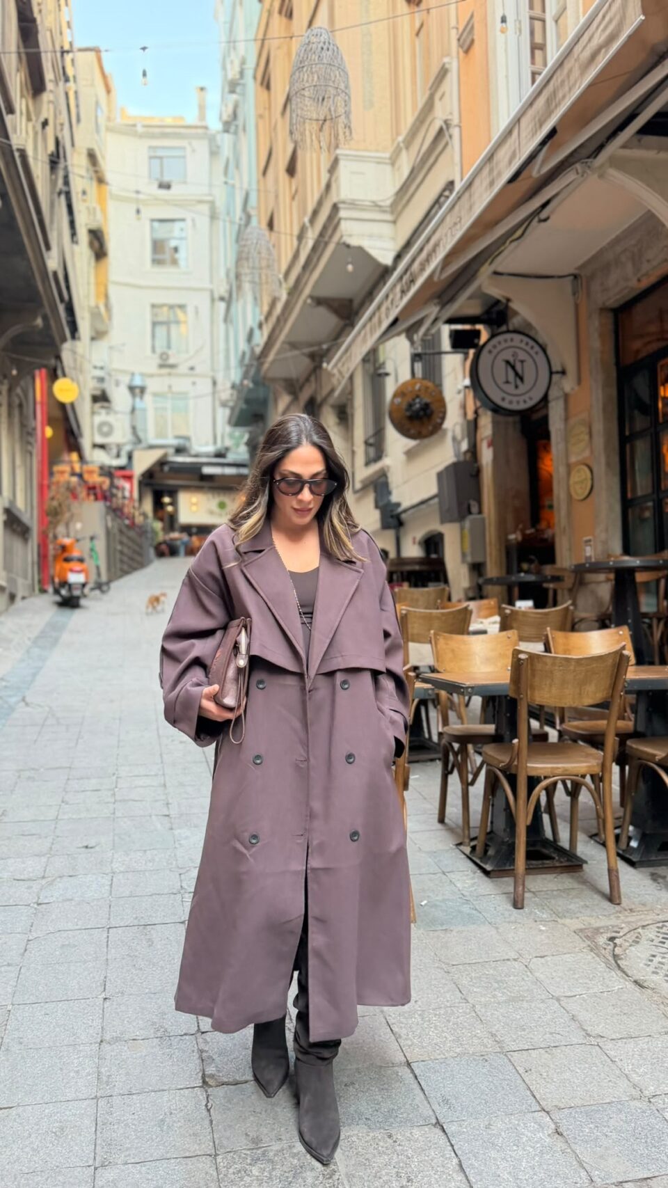 Kahverengi Oversize Uzun Trençkot